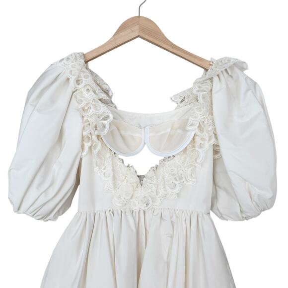 Vintage Victorian Puff Sleeve Tiered Lace Wedding Dress Sz XS - Picture 7 of 9